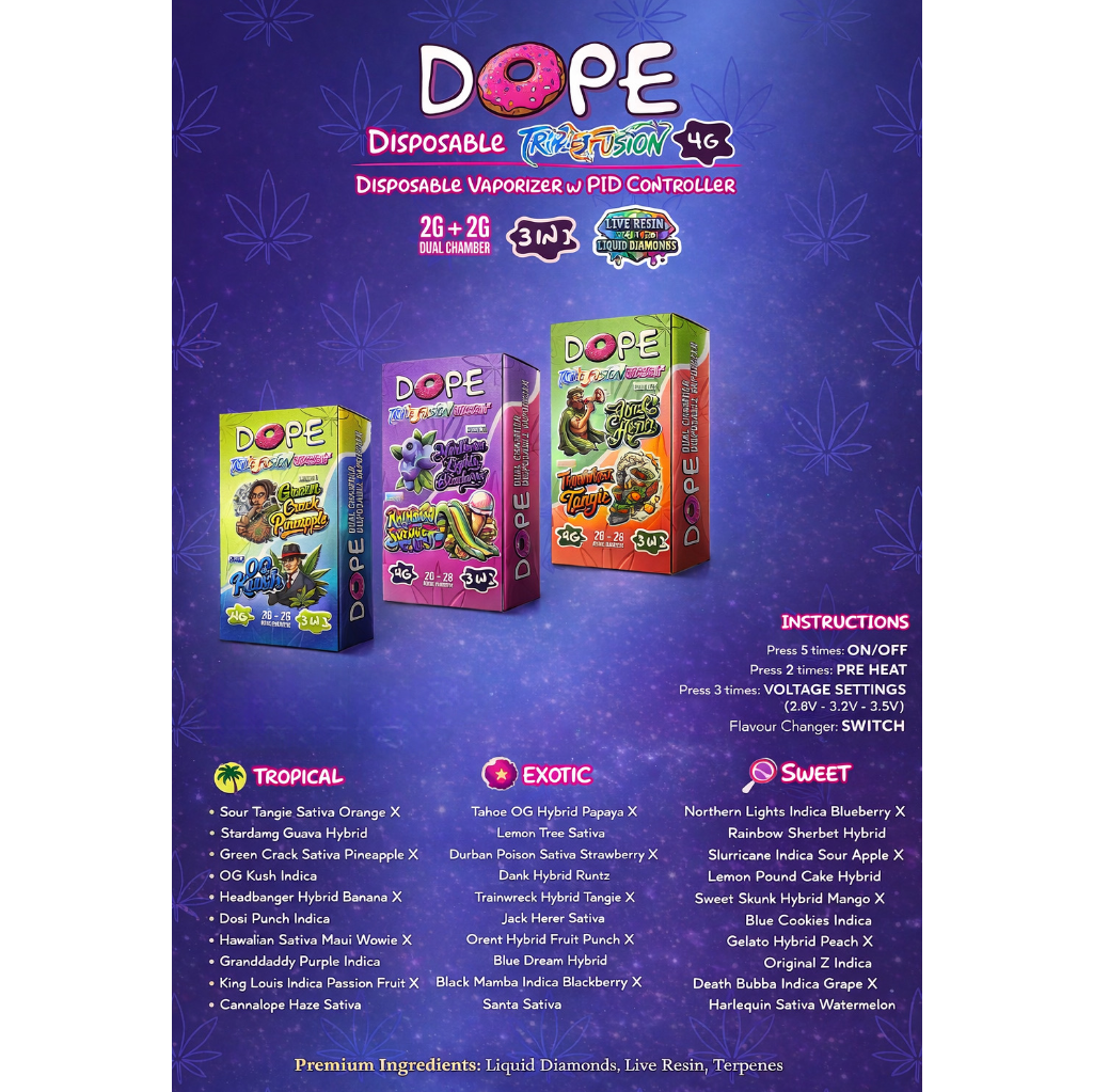 (new Edition) Dope Triple Fusion 4g Dual Flavour Disposable Vaporizer ...