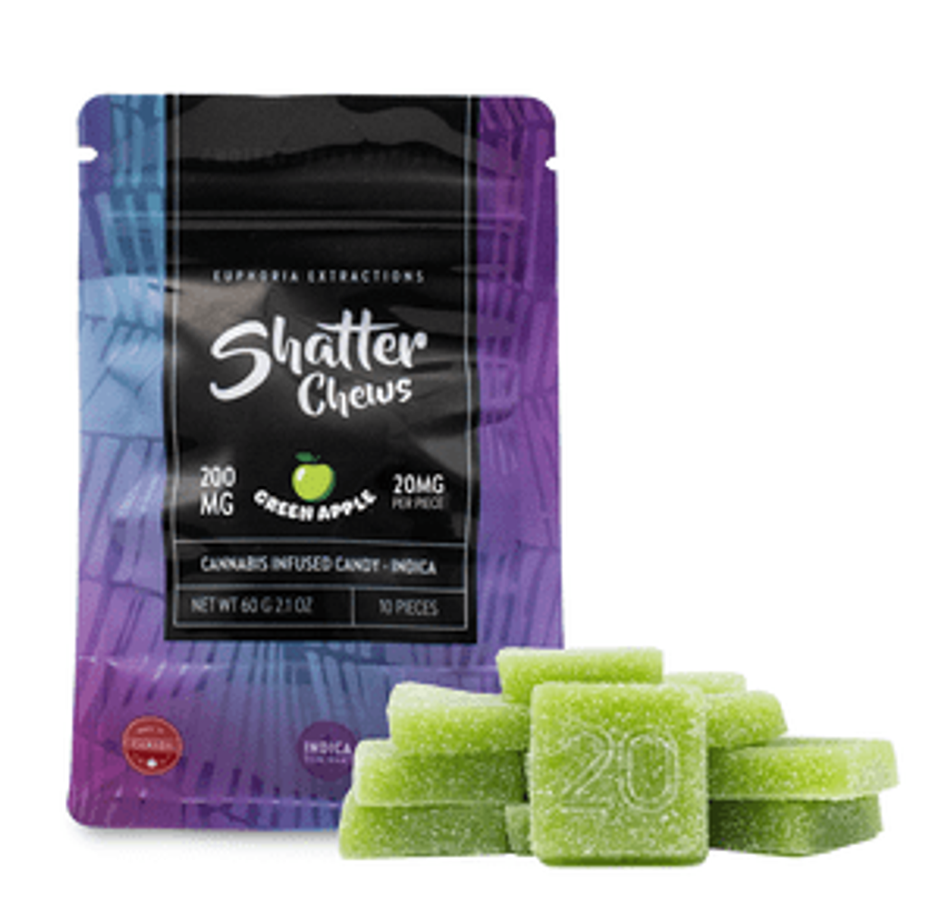 200mg Indica Green Apple Shatter Chews by Euphoria Extractions (20mg x10)