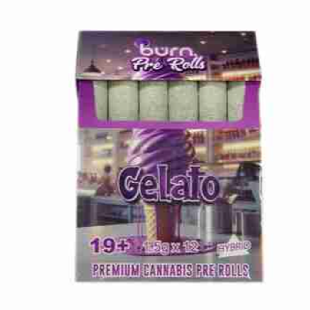 Burn Pre Roll Packs – Gelato (12 x 1.5 Gram Joints) (Hybrid)