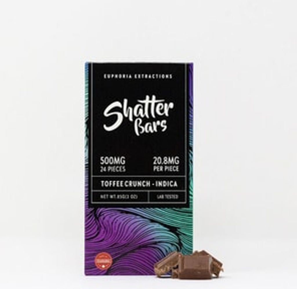 500mg Indica Toffee Crunch Shatter Bar by Euphoria Extractions