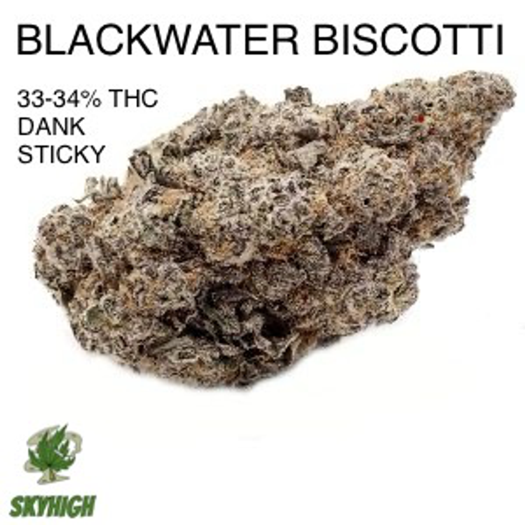 BLACKWATER BISCOTTI AAAA+ 33-34% THC (2 OZ FOR $150)