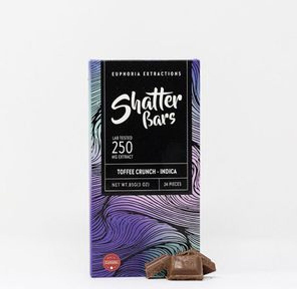 250mg Indica Toffee Crunch Shatter Bar by Euphoria Extractions