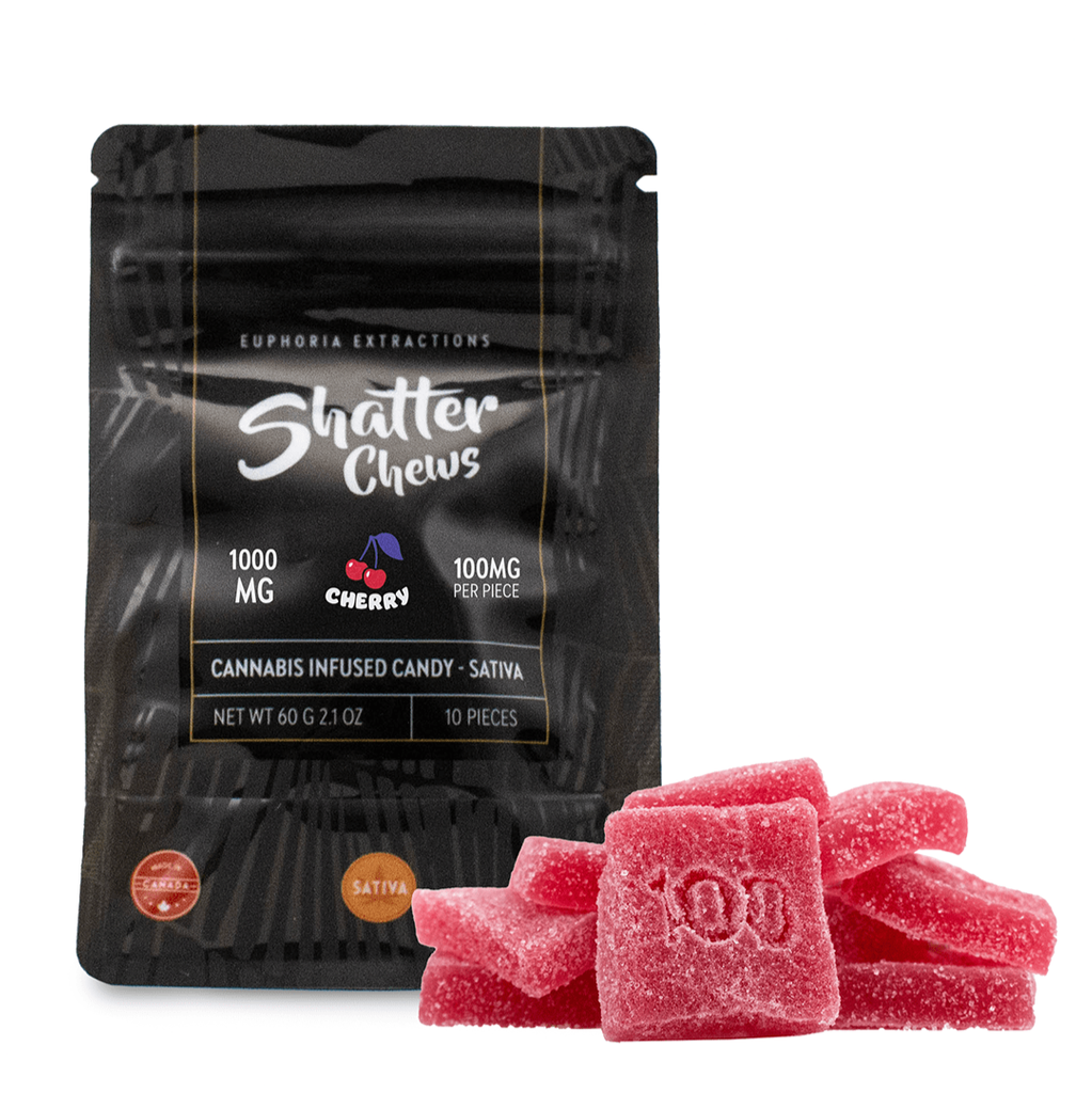 1000mg Sativa Cherry Shatter Chews by Euphoria Extractions (100mg x10) - 4 units: $180
