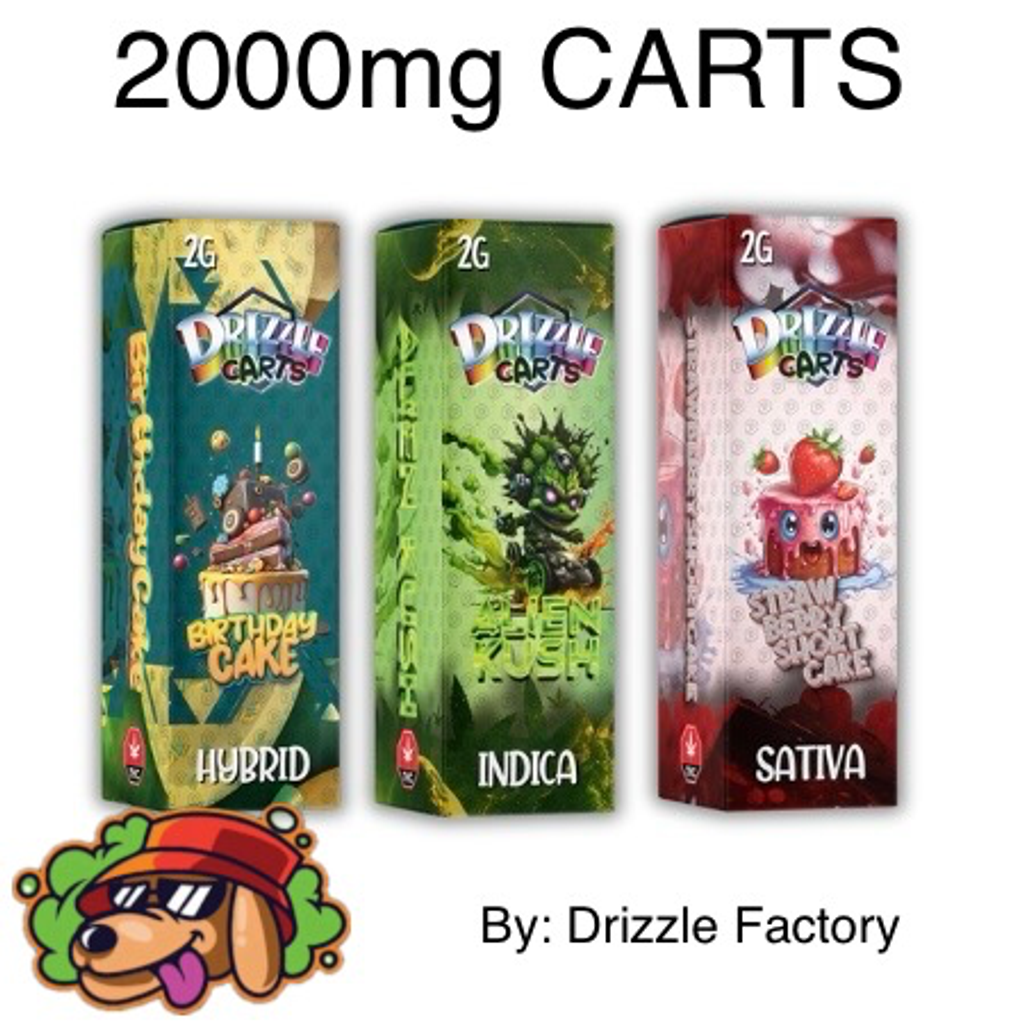 2000MG DRIZZLE FACTORY VAPE CARTS AAAAA+ (2 FOR $50)