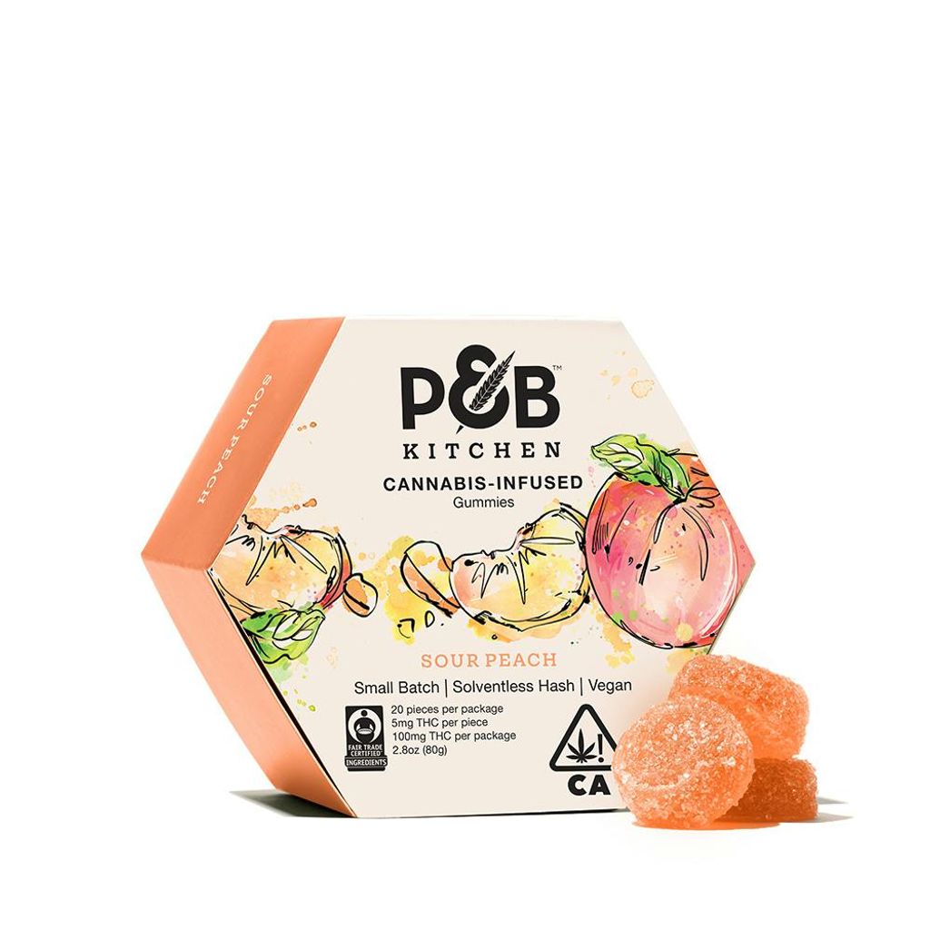 Sour Peach Solventless Hash Gummies