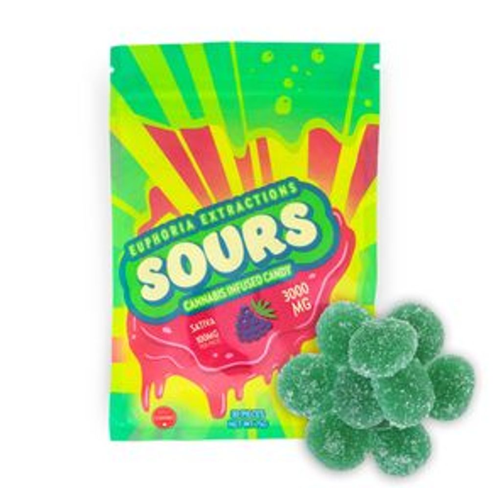 3000mg Sativa Blue Raspberry Sours by Euphoria Extractions (100mgx30)