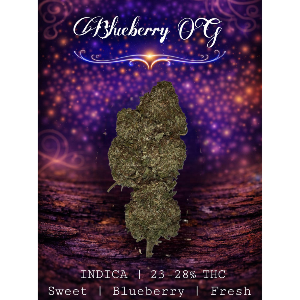Blueberry OG | INDICA | 23-28% THC |  $60 an oz | $80 for 2 ozs | WHOLESALE AVAILABLE |