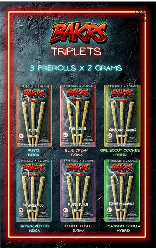 Bakrs Triplets Pre Rolls - Hybrid, Platinum Gorilla