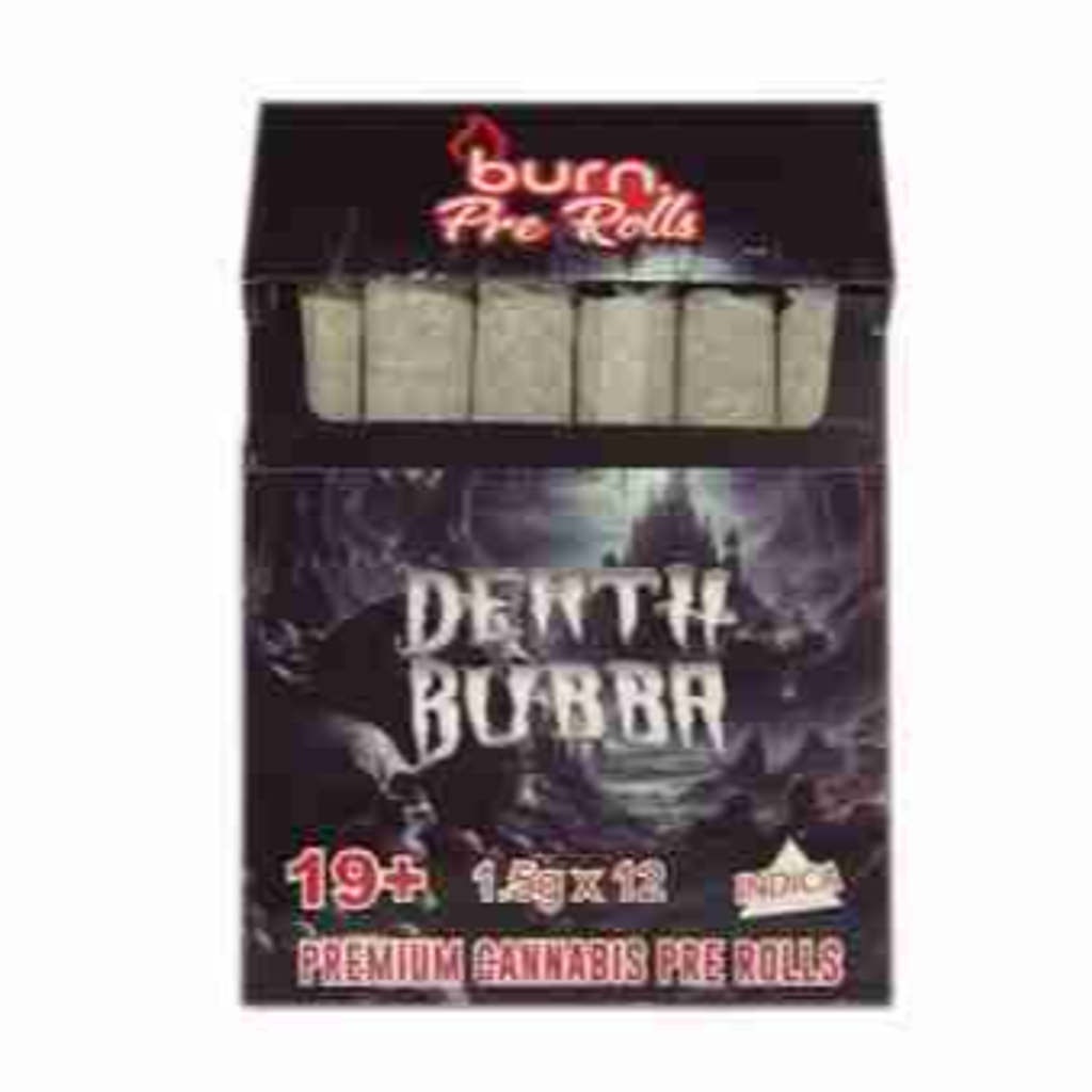 Burn Pre Roll Packs – Death Bubba (12 x 1.5 Gram Joints) (Indica)