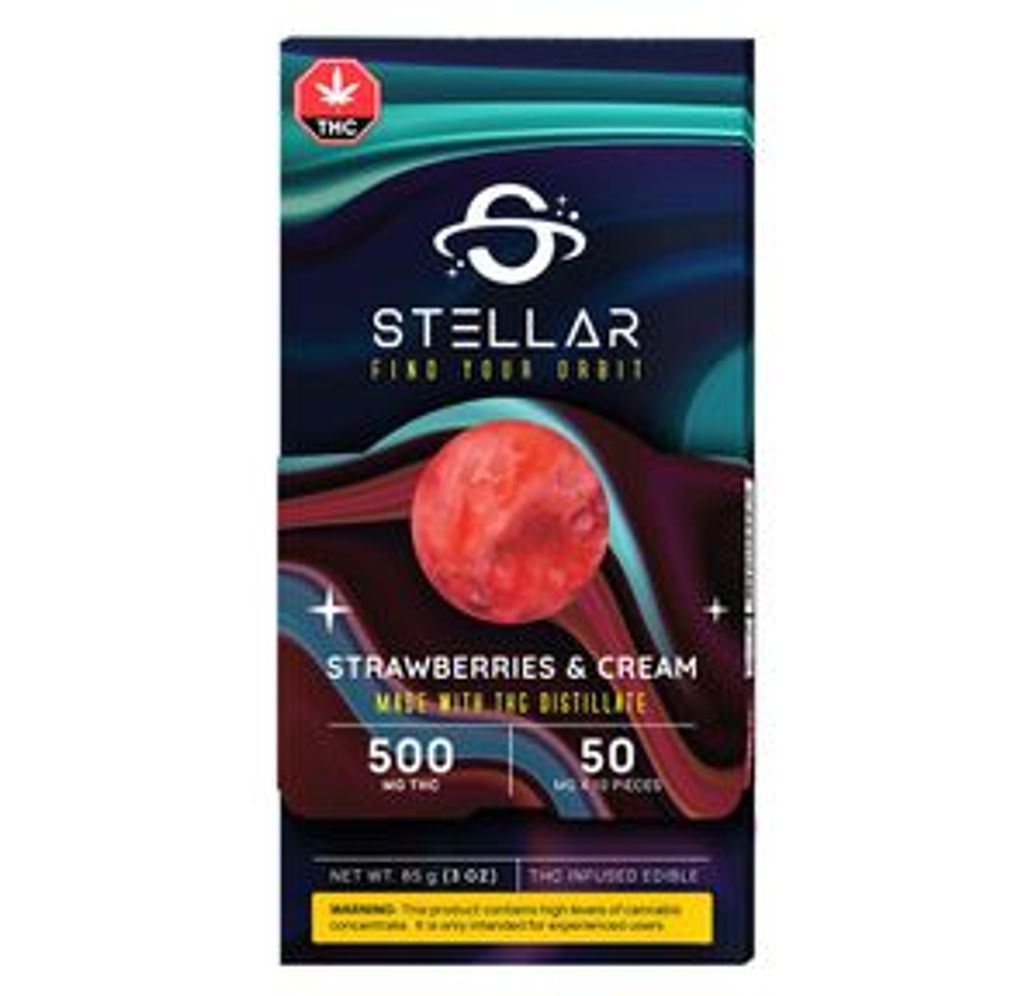 500mg Strawberries & Cream Chocolate Bar by Stellar Treats