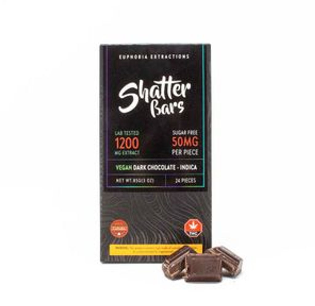 1200mg Indica Dark Chocolate Vegan Shatter Bar by Euphoria Extractions