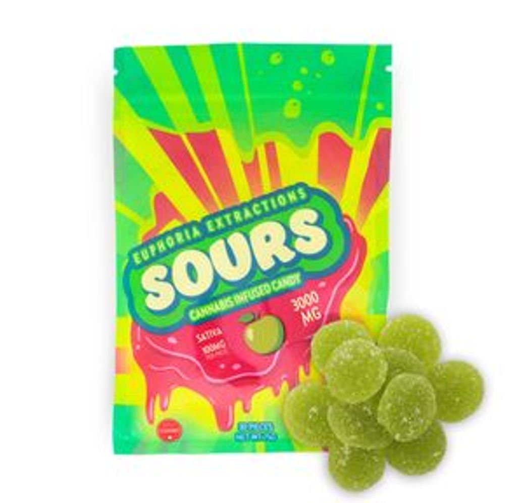 3000mg Sativa Green Apple Sours by Euphoria Extractions (100mgx30)
