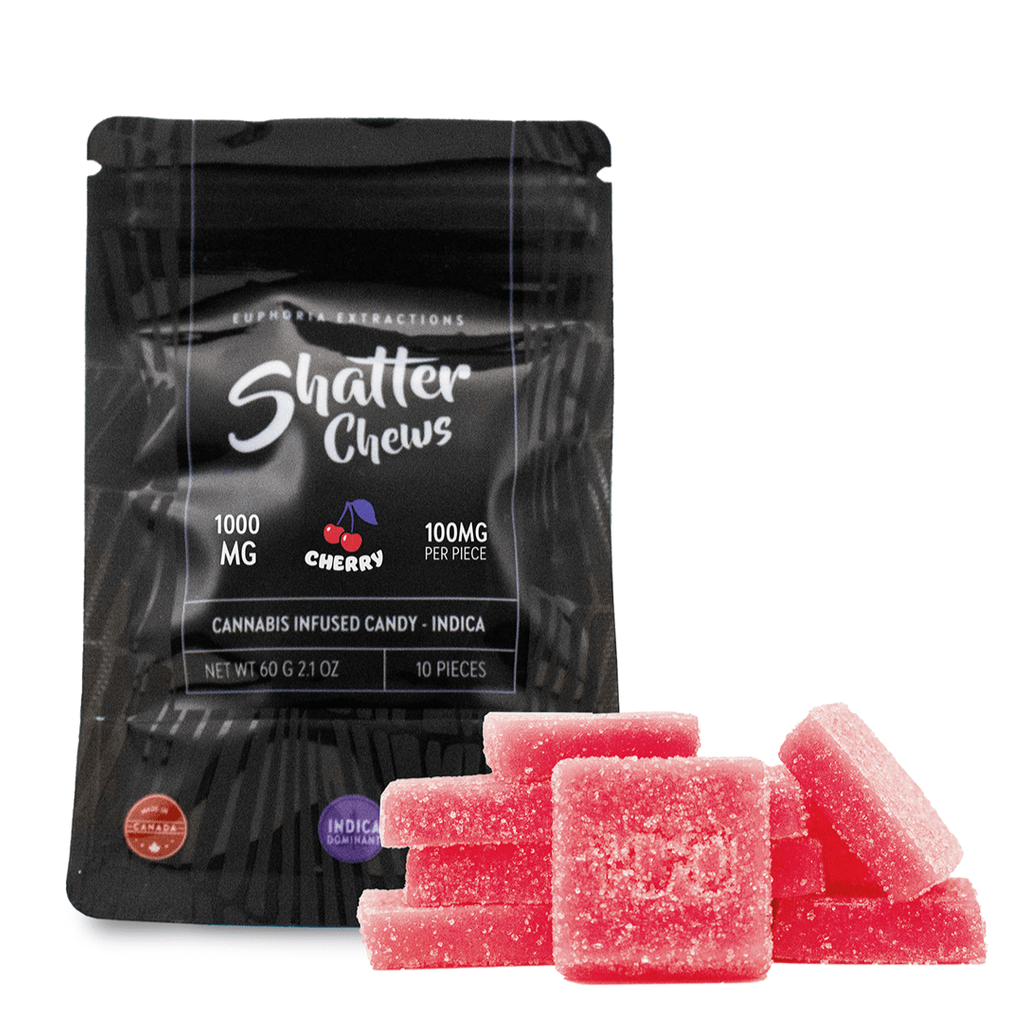 1000mg Indica Cherry Shatter Chews by Euphoria Extractions (100mg x1) - 4 units: $180
