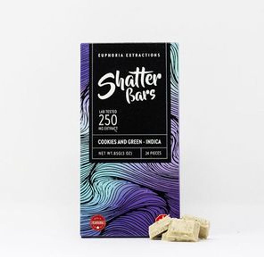 250mg Indica Cookies and Green Shatter Bar by Euphoria Extractions