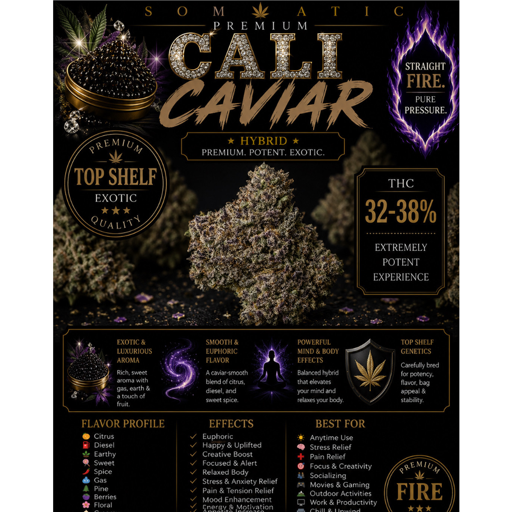 Cali Caviar | KRAFT |  Hybrid | 32-38% THC | $140 an oz | $200 for 2 Ozs | 