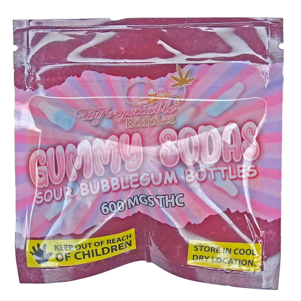 UNFORGETABLE EDIBLES-GUMMY SODAS SOUR BUBBLEGUM 600mg