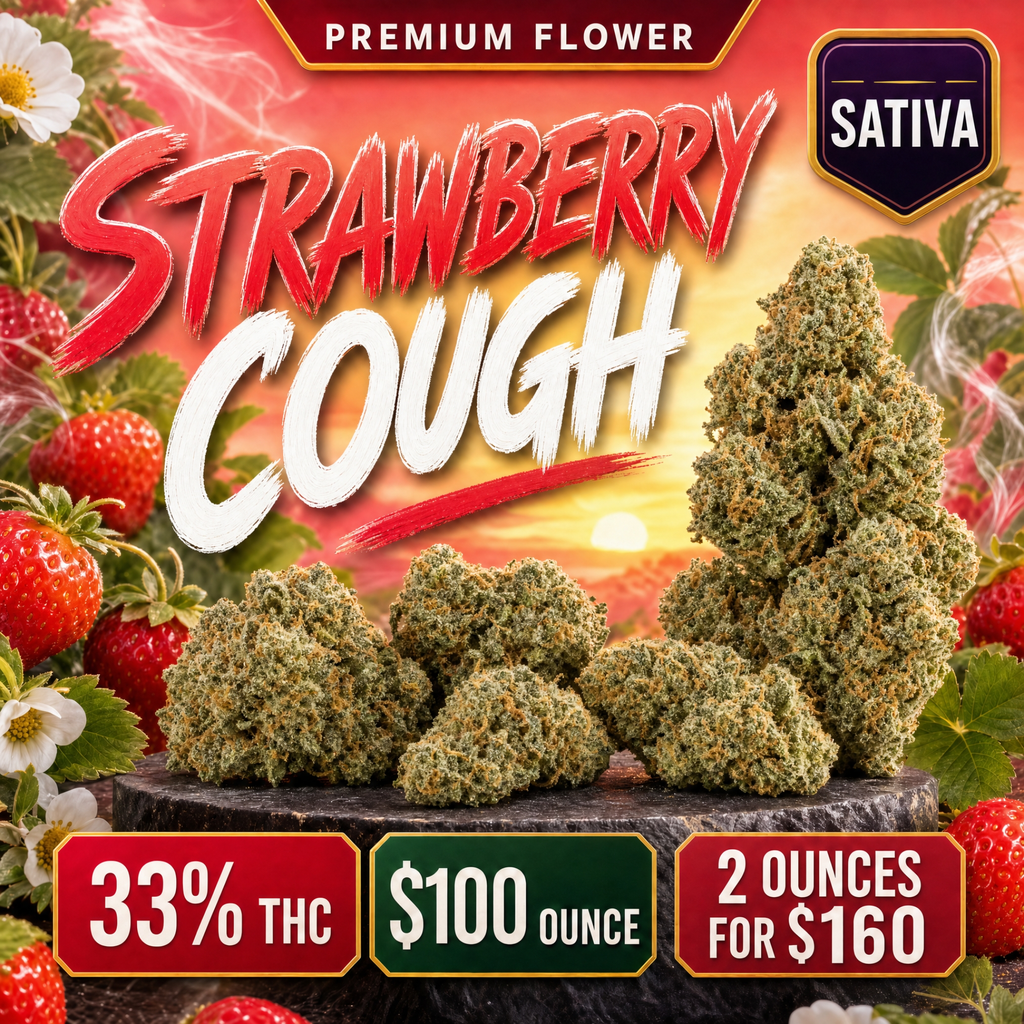 $100 Strawberry Cough — 33% THC Sativa • 2 Ounces for $160