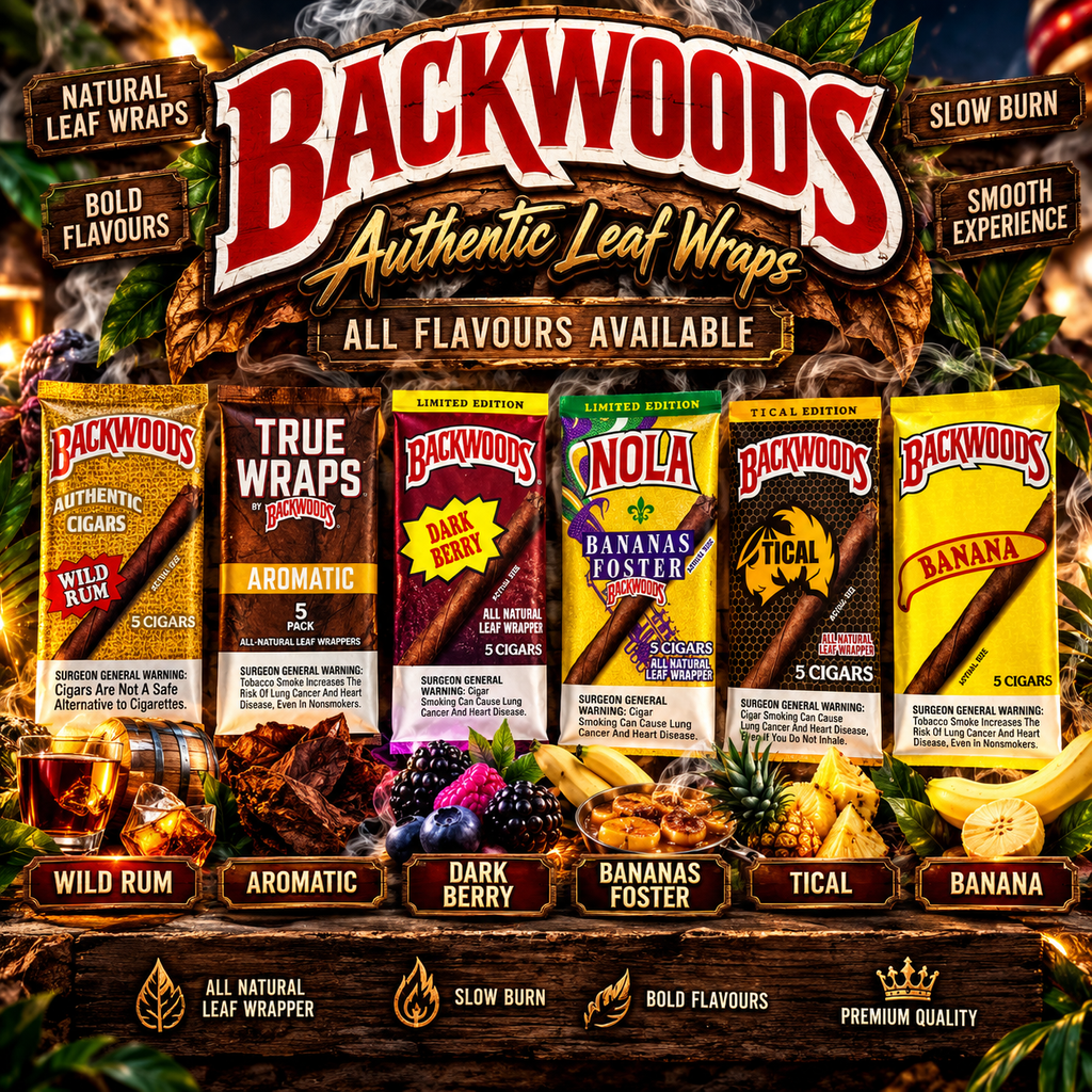 Backwoods Authentic Leaf Wraps • 5 Pack • Multiple Flavours Available • $20 Each!