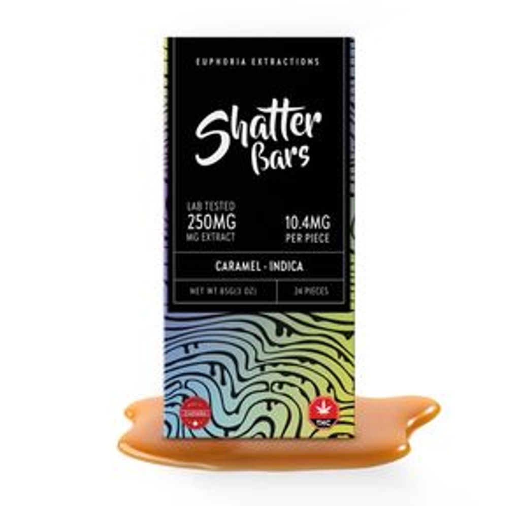 250mg Indica Caramel Shatter Bar by Euphoria Extractions