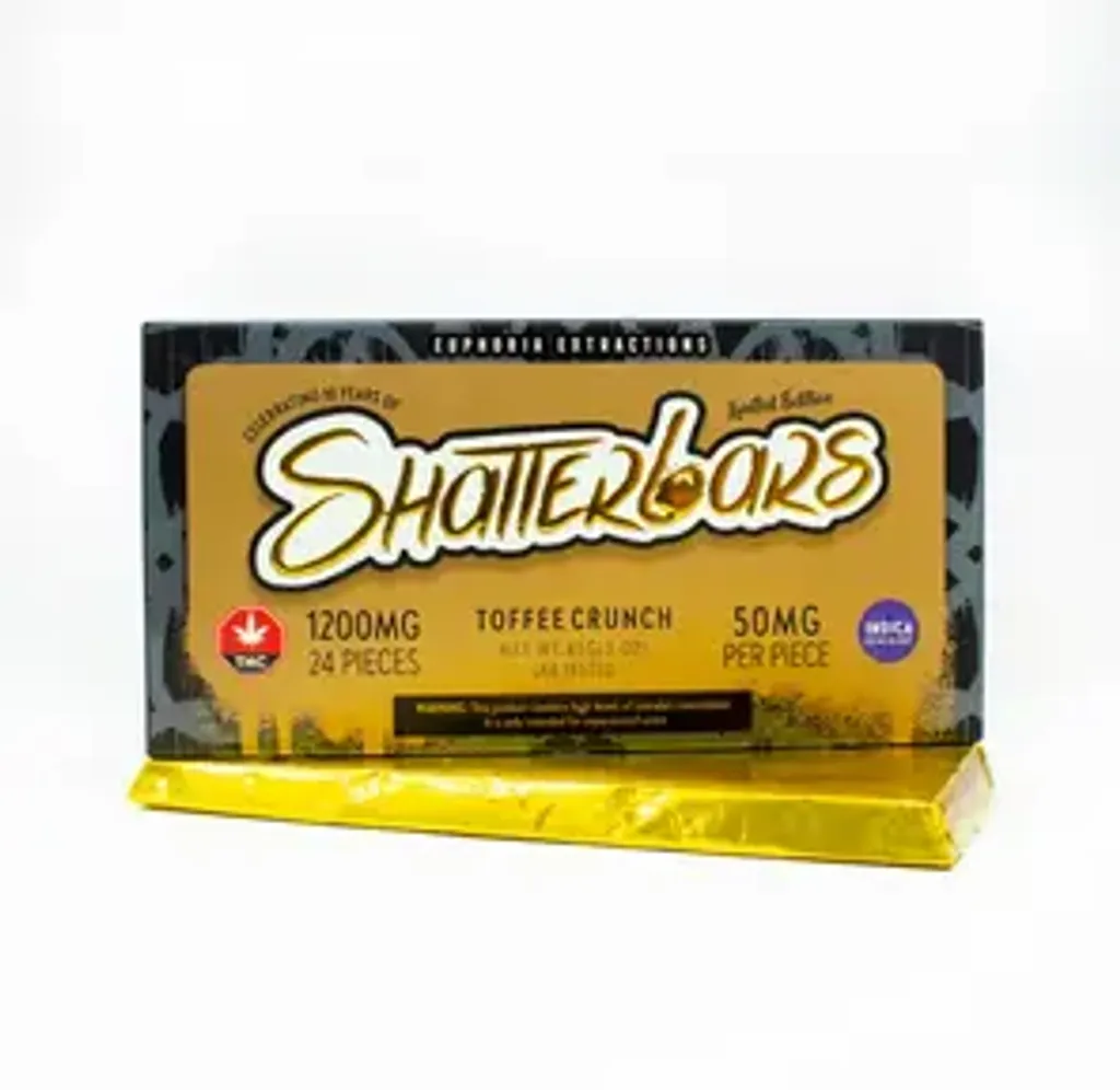 1200mg Indica Toffee Crunch Shatter Bar by Euphoria Extractions GOLDEN TICKET INSIDE