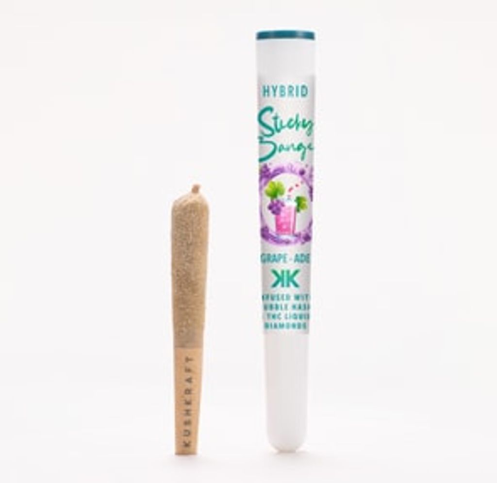 1 x 0.5g Infused Sticky Banger Pre-Roll Hybrid Grape Ape by KushKraft
