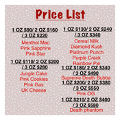 *** Price List ***