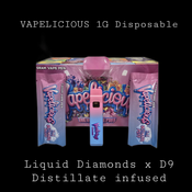 VAPELICIOUS 1G Vape Disposable ( Liquid Diamonds x D9 Distillate) | 1 for $30 | 2 for $50  thumbnail 1