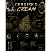Cookies and Cream | 23-27% THC | HYBRID | $60 an oz | $85 for 2 Ozs | $140 for 4 ozs | $240 for 8 ozs |