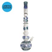 Red Eye Glass - 23" Tall 7mm Teal &amp; Blue Train Wreck Bubble Base Water Pipe Bong
