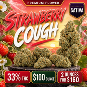 $100 Strawberry Cough — 33% THC Sativa • 2 Ounces for $160 thumbnail 1