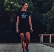 Ladies Jersey T-Shirt Dress - Black Gradient Leaf Logo