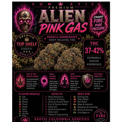 Alien Pink Gas | INDICA | 37-42% THC | $175 an oz | $260 for 2 ozs |