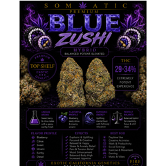 Blue Zushi | Hybrid | 30-34% THC | $120 an oz | $180 for 2 ozs