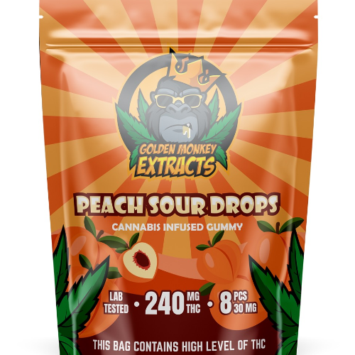 Top Shelf Bud YYC Golden Monkey THC Gummies Peaches Leafythings